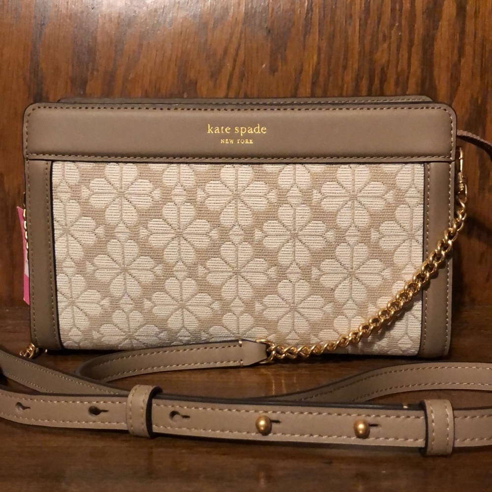 NWT-Kate Spade-Spade Flower Jacquard Medium Crossbody Bag-Natural Multi-$298